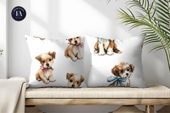 Tiny Bows Watercolor Hand Painted Puppies Digital Paper Product Image 2
