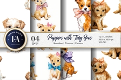 Cute Puppies Tiny Bows Hand Painted Watercolor Digital Paper Product Image 1
