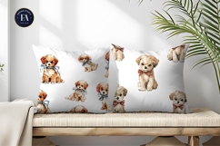 Hand Painted Watercolor Puppies with Tiny Bows Digital Paper Product Image 2