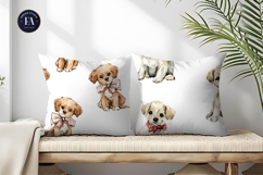 Cute Puppies Tiny Bows Hand Painted Watercolor Digital Paper Product Image 2