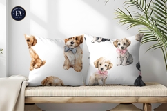 Hand Painted Watercolor Puppies with Tiny Bows Digital Paper Product Image 2