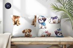 Puppies Wearing Bows Watercolor Seamless Digital Paper Product Image 2