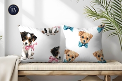 Watercolor Puppies with Tiny Bows Seamless Digital Paper Product Image 2