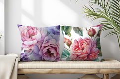 Hand-Painted Watercolor Roses and Peonies Digital Paper Product Image 2