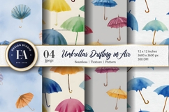 Watercolor Umbrellas Floating Seamless Pattern Digital Paper Product Image 1