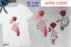 Skeleton hand clipart, Gothic floral clipart, red roses PNG Product Image 1