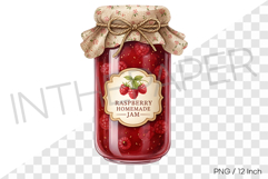 Tart red raspberry jam in a cute ribbon jar PNG Clipart Product Image 1