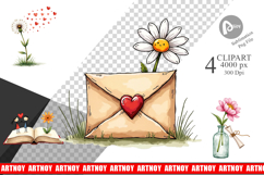 Valentine Blooms &amp; Notes Clipart Product Image 1