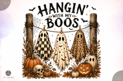 Hangin' With My Boos PNG, Halloween Checkered Ghost Trio Product Image 1