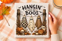 Hangin' With My Boos PNG, Halloween Checkered Ghost Trio Product Image 3