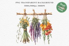 Hanging Dried Flowers Floral Clipart PNG Scrapbooking Image Nursery Watercolor Transparent wedding invitation shirt designs sublimation printable digital bloom watercolor floral dried hanging flowers bucket clipart, sublimation nursery, wedding invitation