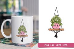 Pink Hanging Potted Plant with Smiling Face Illustration Product Image 1