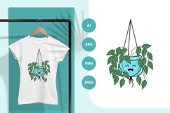 Blue Hanging Potted Plant with Smiling Face Illustration Product Image 1