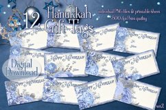 Happy Hanukkah Printable Gift Tags, Light Blue Flowers Product Image 1