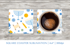Hanukkah square coaster sublimation. Jewish coaster PNG 09 Product Image 1