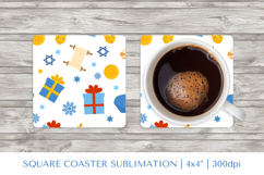Hanukkah square coaster sublimation. Jewish coaster PNG 10 Product Image 1