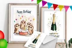 Happy Birthday Card|Cute Owls design Card|champagne balloon Product Image 2