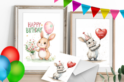 Happy Birthday Card|Cute bunny design Card|holiday| balloon Product Image 1