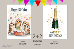 Happy Birthday Card|Cute Owls design Card|champagne balloon Product Image 1