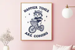 Happier Times Are Coming SVG, Cute Cat Riding Bike Retro PNG Product Image 2