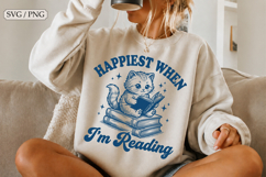 Happier when I'm Reading SVG,Funny Cat Design Product Image 1