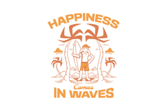 Happiness Comes in Waves Retro Summer T-shirt Design Product Image 1