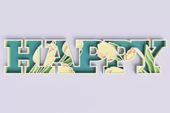 Floral "Happy" Sign Laser Cut File | Floral Sign SVG Product Image 1