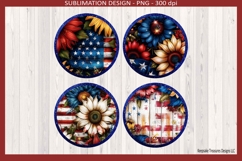 American Sunflower Patriotic Round Coasters Sublimation Png Product Image 1