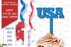 Happy 4th Of July Cake Topper Laser Cut. Cupcake Topper SVG Product Image 1