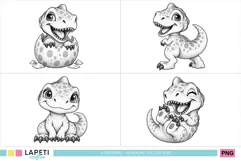 Happy little dinosaur standing with curved tail and cheerful expression