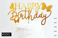 Happy Birthday Cake topper svg, Birthday SIGN with butterfly Product Image 2