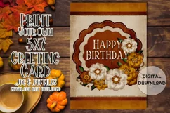 Happy Birthday 5x7 Autumn Floral Wreath Printable Card Product Image 1