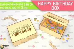 Happy Birthday Box Laser Cut. Decorative Wooden Gift Box SVG Product Image 1