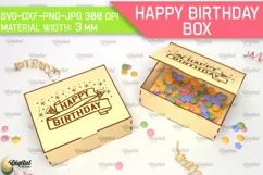 Happy Birthday Box Laser Cut. Decorative Wooden Gift Box SVG Product Image 1