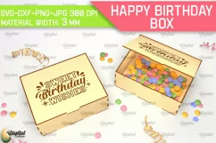 Happy Birthday Box Laser Cut. Decorative Wooden Gift Box SVG Product Image 1