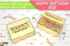 Happy Birthday Box Laser Cut. Decorative Wooden Gift Box SVG Product Image 1