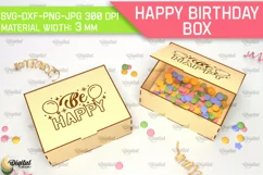 Happy Birthday Box Laser Cut. Decorative Wooden Gift Box SVG Product Image 1