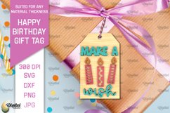 3D Happy Birthday Gift Tag Lasercut. Make a wish SVG Product Image 1
