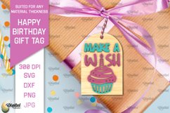 3D Happy Birthday Gift Tag Lasercut. Make a wish SVG Product Image 1