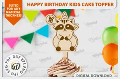 Happy Birthday Kids Cake Topper Laser Cut. Raccoon SVG Product Image 1