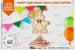 Happy Birthday Kids Cake Topper Laser Cut. Hippo SVG Product Image 1