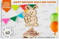 Happy Birthday Kids Cake Topper Laser Cut. Bunny SVG Product Image 1