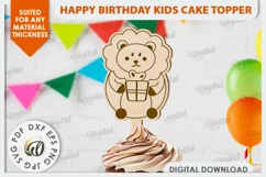 Happy Birthday Kids Cake Topper Laser Cut. Lion SVG Product Image 1