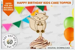Happy Birthday Kids Cake Topper Laser Cut. Fox SVG Product Image 1