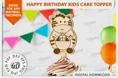 Happy Birthday Kids Cake Topper Laser Cut. Cute Zebra SVG Product Image 1