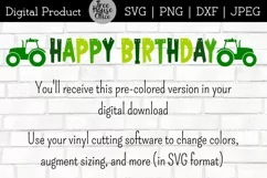 instructions for using this happy birthday tractor hanging banner in svg or dxf for vinyl cutting or lasering party projects