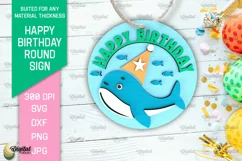 Happy Birthday Round Sign Laser Cut. Birthday Decor SVG Product Image 1