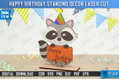 Happy Birthday Standing Decor Laser Cut | Raccoon Shape |CNC Product Image 1