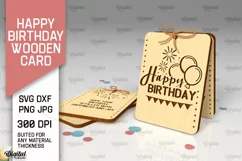 Happy Birthday Wooden Card Laser Cut. Greeting Card SVG Product Image 1
