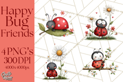 Happy Bug Friends Clipart, Ladybugs, Bees, Butterflies Png Product Image 1